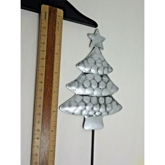 Christmas Tree Garden Stake Silver Metal Yard Lawn Floral Planter - Picture 3 of 7